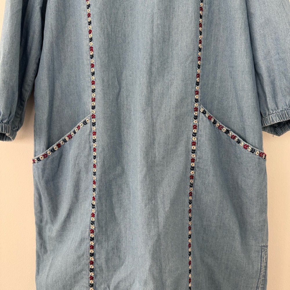 Splash Light Blue Embroidered Denim Midi Dress - Picture 6 of 10